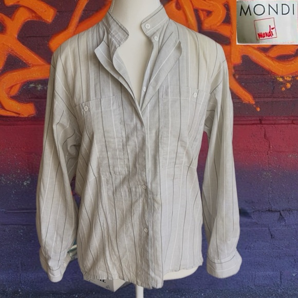 Mondi Women's Light Gray Striped button-down shirt - Picture 2 of 10